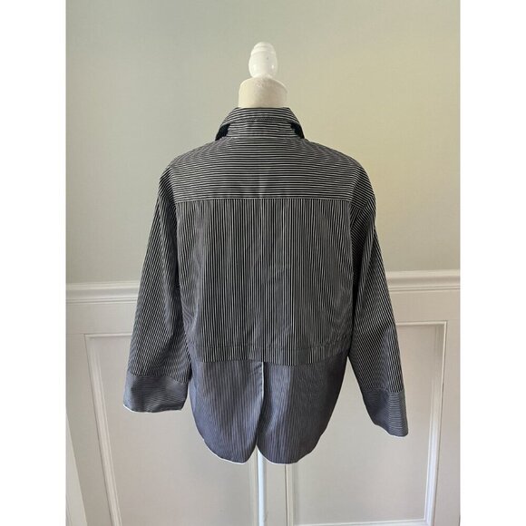 Piazza Sempione Striped Button-Down Shirt Black & White Cotton Size 40 US 10 - Picture 7 of 7